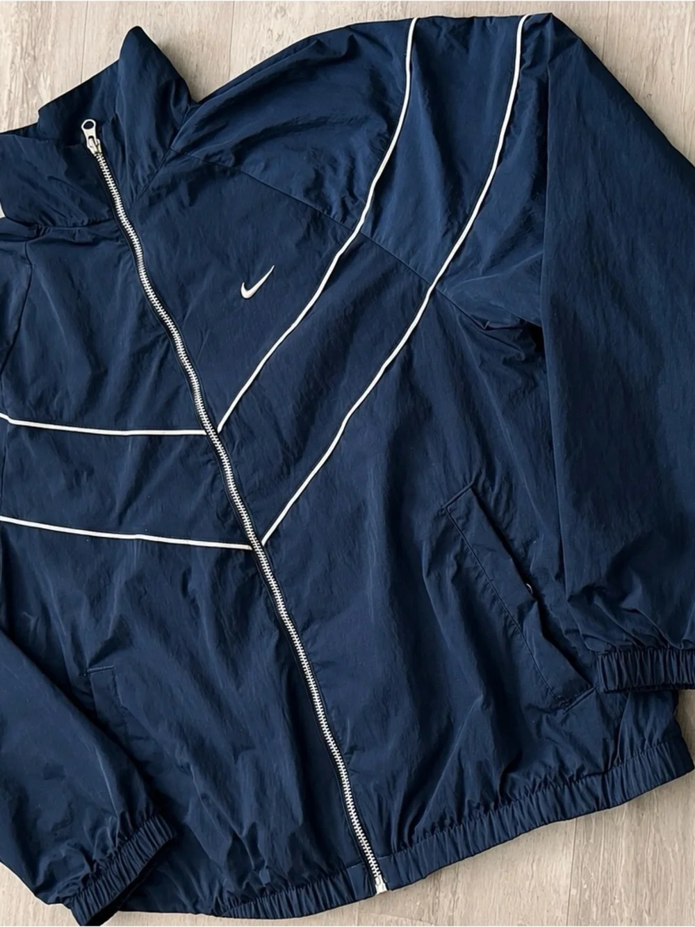 Nike Navy Blue UV windbreaker women’s jacket-retro 90s Style Y2K Sportswear LG